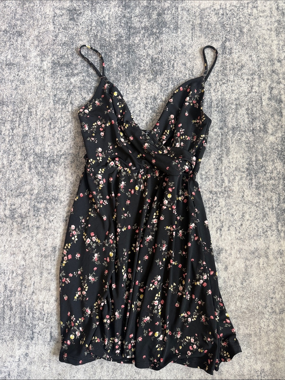 Lovely Day Black Floral Mini Dress with Pink & Yellow Accents